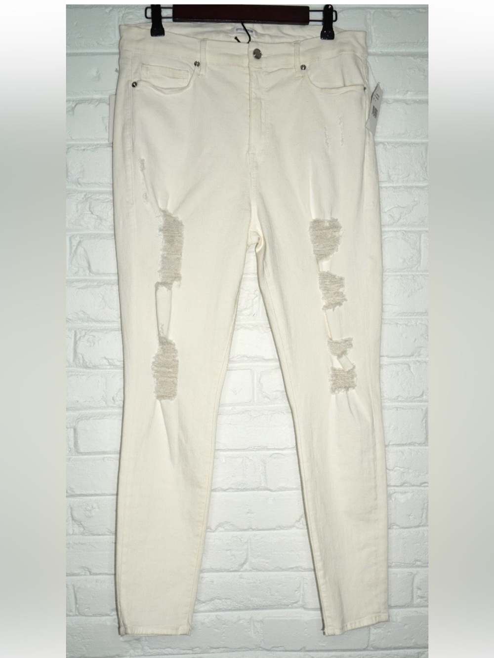 Good American Good Legs White Distressed Jeans Size: 16 NWT Stretch